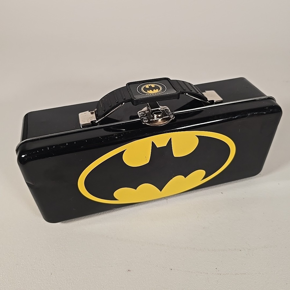 DC Comics Batman Black Tool Tin Pencil/Pen Case with‎ Handle Latch & Hinge